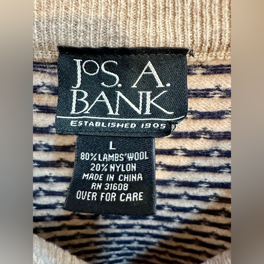 Jos A. Bank Men’s Wool Knit Crewneck Sweater Cream with Black Dots Size L - Picture 2 of 7